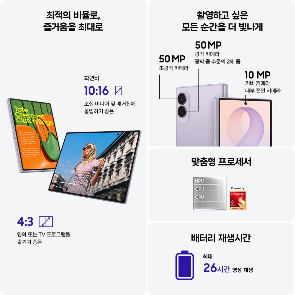 삼성 공식 갤럭시 Z폴드8 512GB 자급제 SM-F971N 제품 이미지